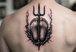 barefoot behind trident tattoo idea