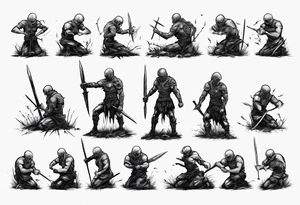Warrior kneeling upon a field of fallen enemies tattoo idea