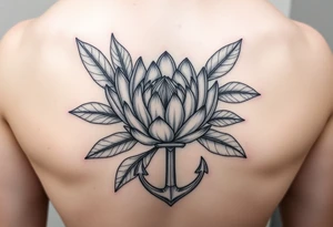 Protea flower with leafs and an anchor tattoo idea