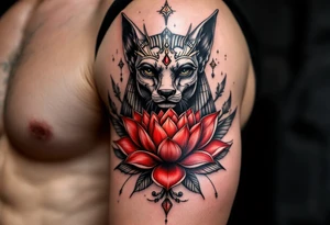 egyptian animal and lotus (make red and black) tattoo idea