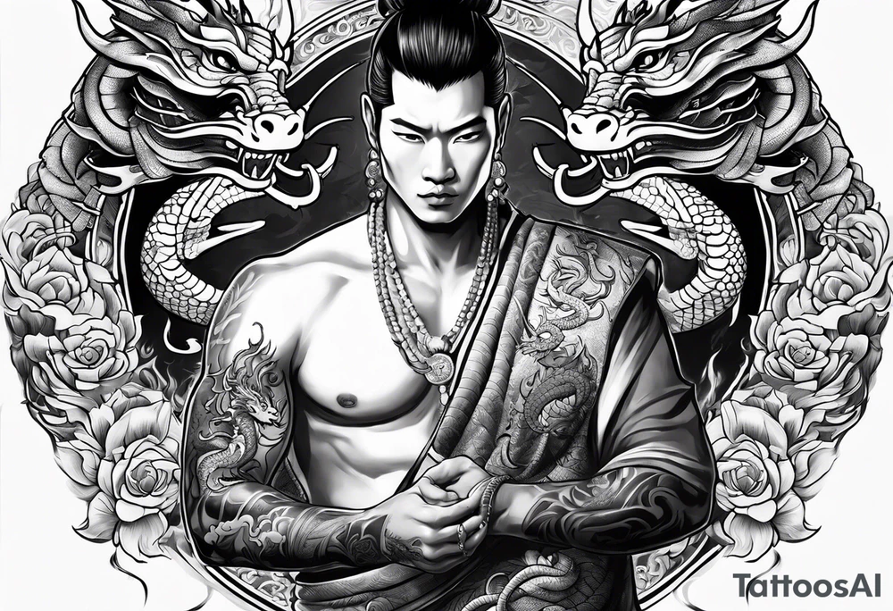 give me an asian gangster style tattoo with a dragon for my back tattoo idea