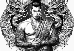 give me an asian gangster style tattoo with a dragon for my back tattoo idea