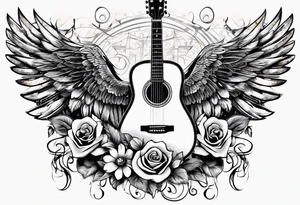 Microphone and musical notes and guitar and wings and Miranda Lambert tattoo idea