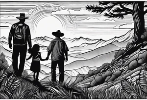 Pacific Northwest landscape, father , mother, son and daughter shadow
Mexican American inspiration. Family of four. Add faith tattoo idea