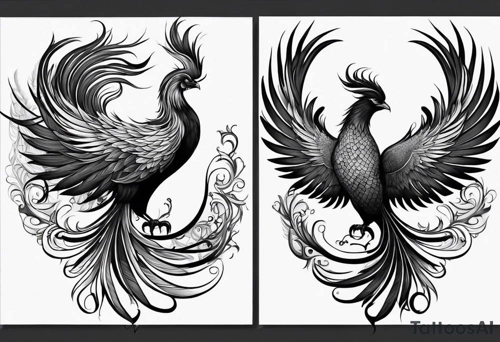 graceful phoenix with extra long tail feathers and a long neck tattoo idea