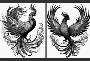 graceful phoenix with extra long tail feathers and a long neck tattoo idea