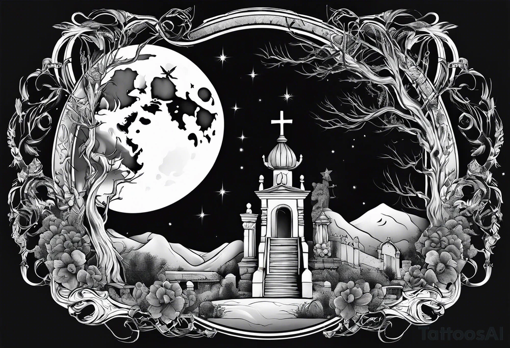 graveyard with moon tattoo idea
