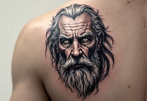 close-up old man with trident tattoo idea