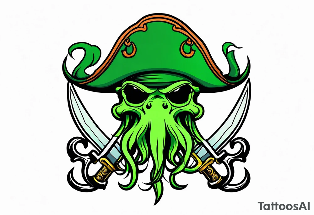 green pirate squid holding sword and anchor tattoo idea