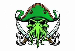 green pirate squid holding sword and anchor tattoo idea