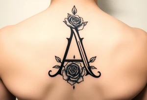 Create a throat tattoo using old english font of Letter A with subtle rose background tattoo idea