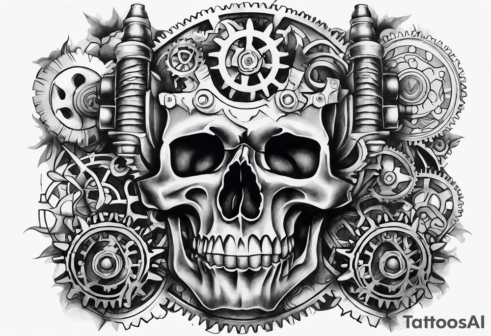 Gears and skulls stencil tattoo idea