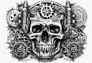 Gears and skulls stencil tattoo idea