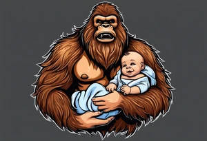 bigfoot holding a baby bigfoot tattoo idea