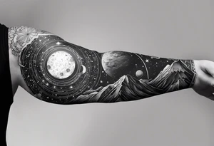 space themed arm sleeve. I want a feeling of being above it all. I like man on the move imagery inspired by kid cudi tattoo idea