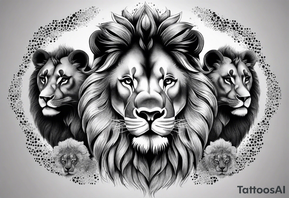Lion with 3 small lions tattoo idea