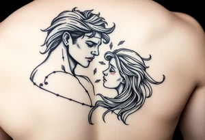 Eros and psyche in illustrative fine line tattoo idea