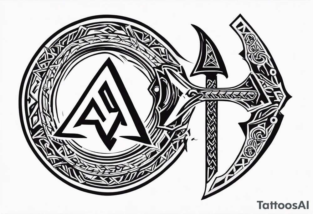 Valhalla sword shield axe Valknut tattoo idea
