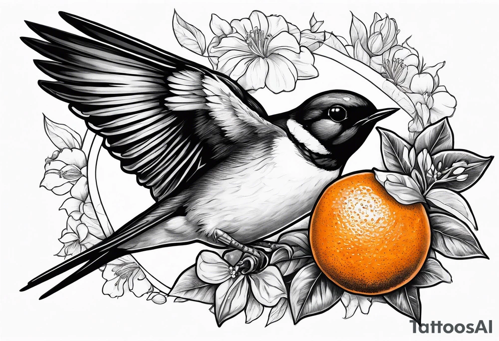 swallow holding an orange blossom tattoo idea