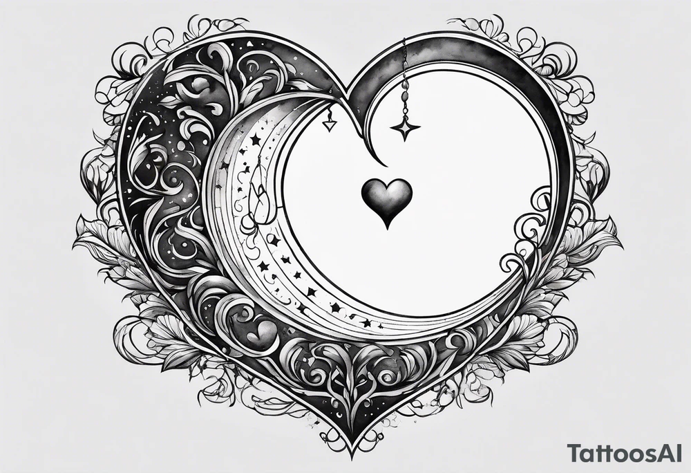 Crescent moon with a love heart inside tattoo idea