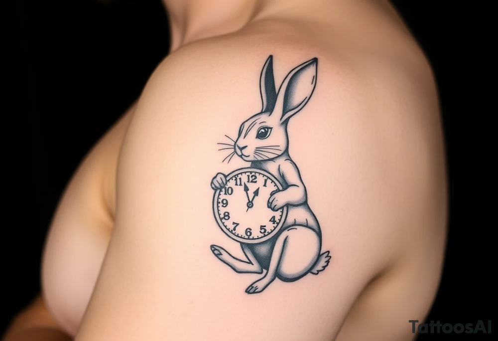 Rabbit holding a Clock tattoo idea