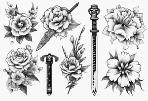 flowers with weapon tattoo idea