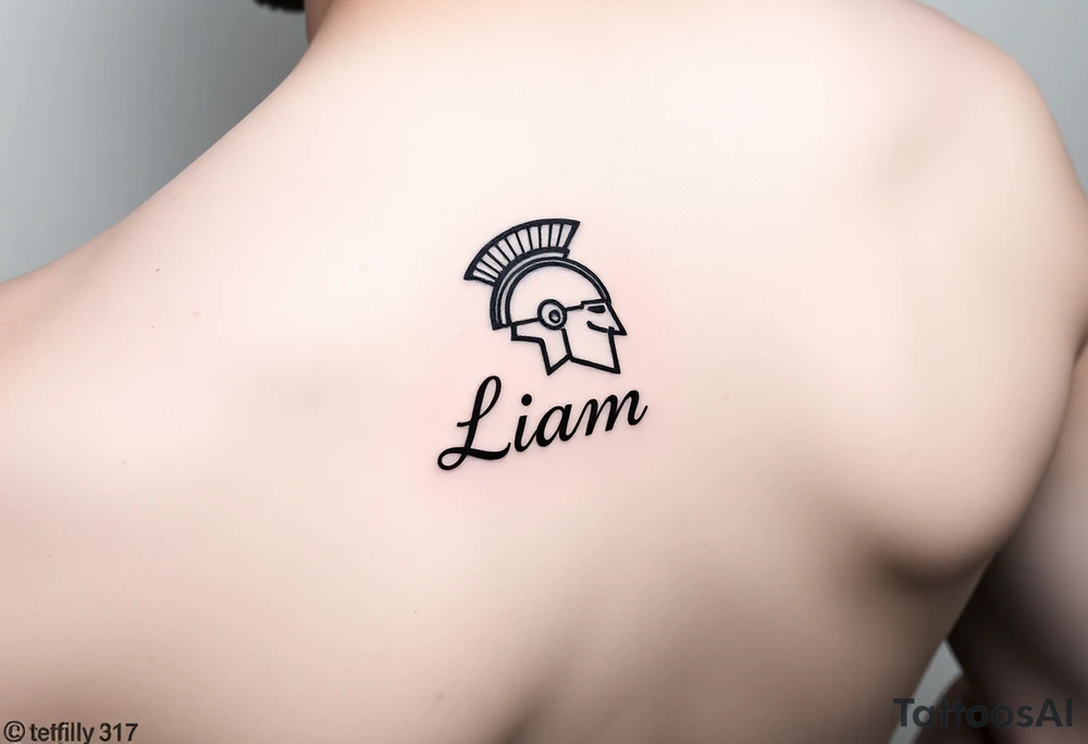 The name Liam inside a warriors helmet tattoo idea