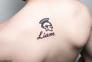 The name Liam inside a warriors helmet tattoo idea