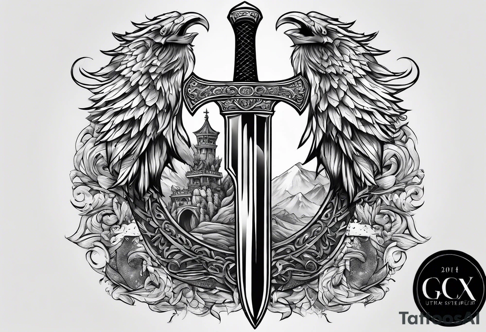 Valhalla gates sword  axe tattoo idea