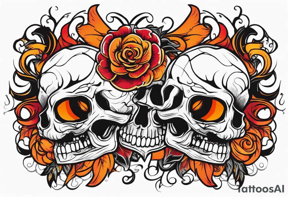 Gothic of skull that is red and orange tattoo idea