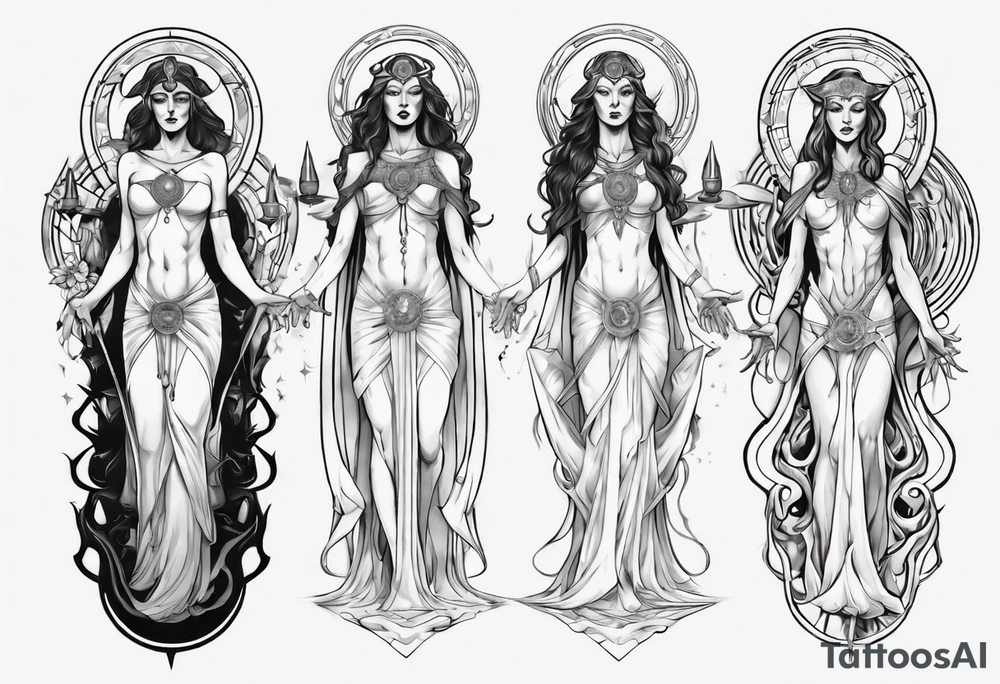 The High Priestesses. Hecate, Artemis and Selene morphing into one body. tattoo idea