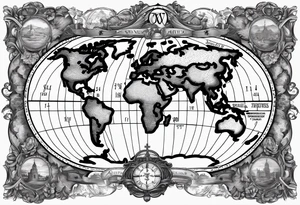 World map with the cross in the middle hovering over it tattoo idea