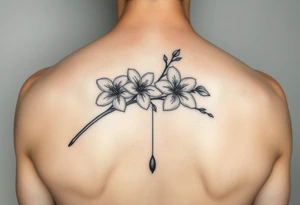 jacaranda flowers from a long branch with lace drop embellishment feminine tattoo idea