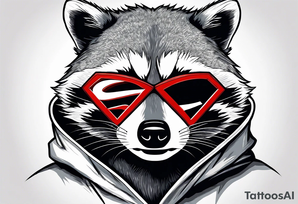 raccoon wearing a Superman hoodie tattoo idea