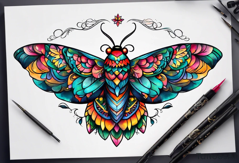 Modern Mexican style moth tattoo idea