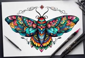 Modern Mexican style moth tattoo idea