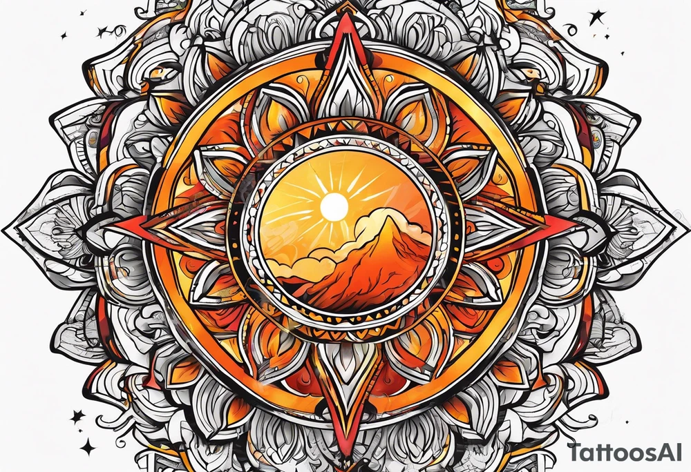 Orange sun with yellow and red highlights tattoo idea
