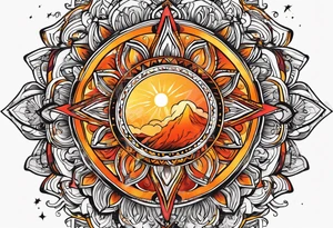 Orange sun with yellow and red highlights tattoo idea