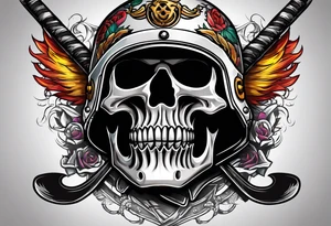 hockey helmet skull with stick and puck tattoo idea