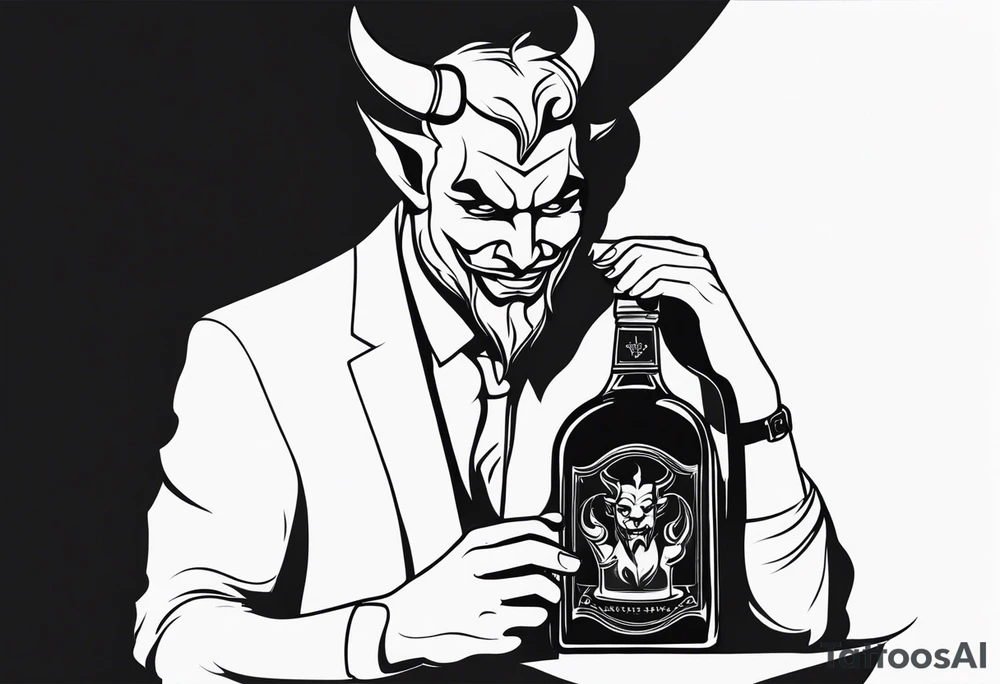 Devil holding whiskey bottle tattoo idea