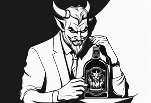 Devil holding whiskey bottle tattoo idea