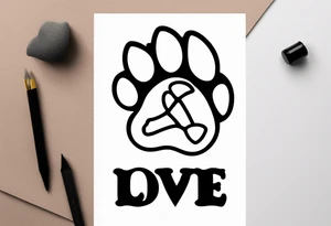 minimalist draw paw print in the word love with a halo over the o tattoo idea