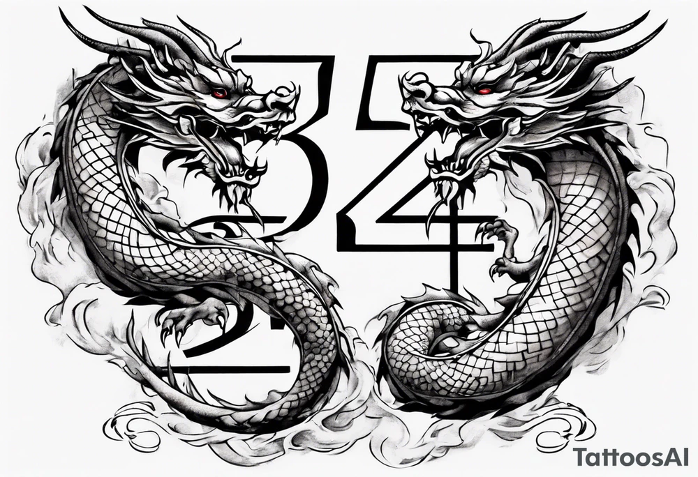Number 24 with a Chinese dragon around it tattoo idea