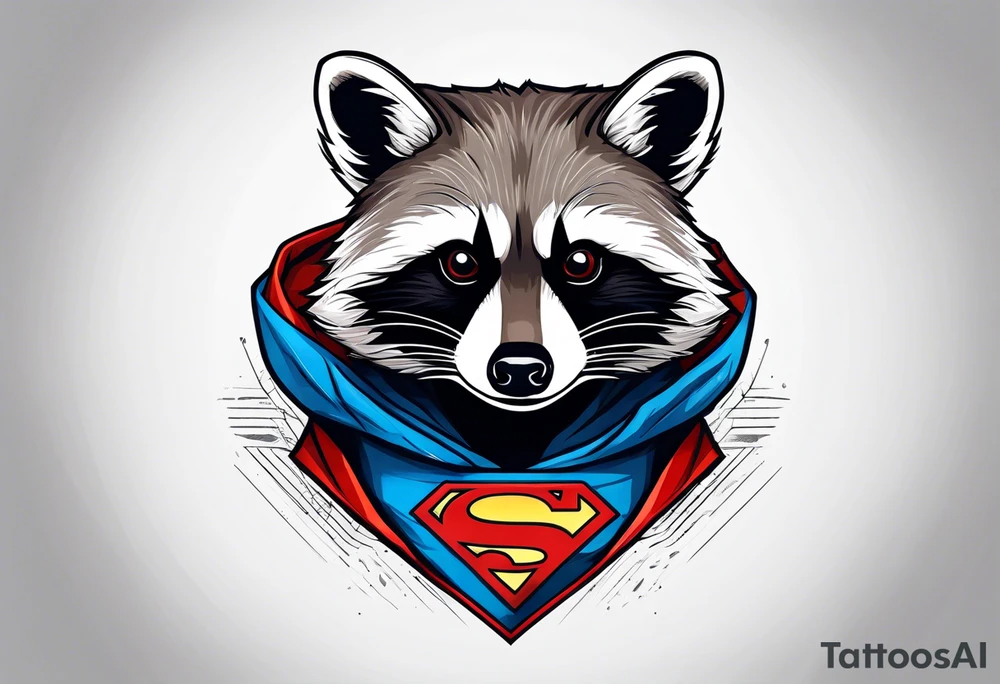 raccoon wearing a Superman hoodie tattoo idea