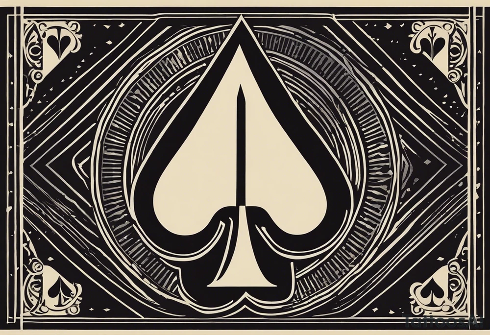 This image shows a design resembling the spade symbol (Ace of Spades) from a deck of playing cards. In the center, there is a musical note-like symbol that resembles a combination of the lowercase German letter "ß" (Eszett) and a simplified musical note. The overall design is simple and artistic, possibly representing music, art, or a related theme. tattoo idea