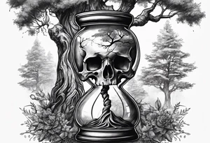 Hourglass with skull and tree inside tattoo idea