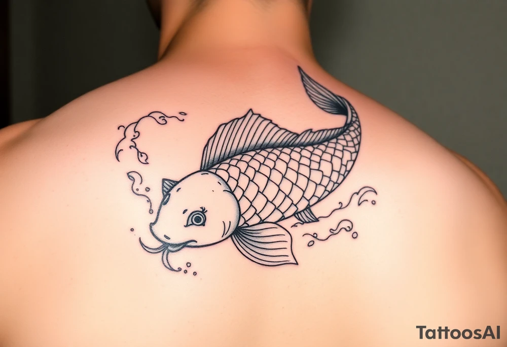 traditional koi fish swimming upstream through turbulent waves tattoo idea