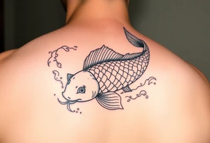 traditional koi fish swimming upstream through turbulent waves tattoo idea