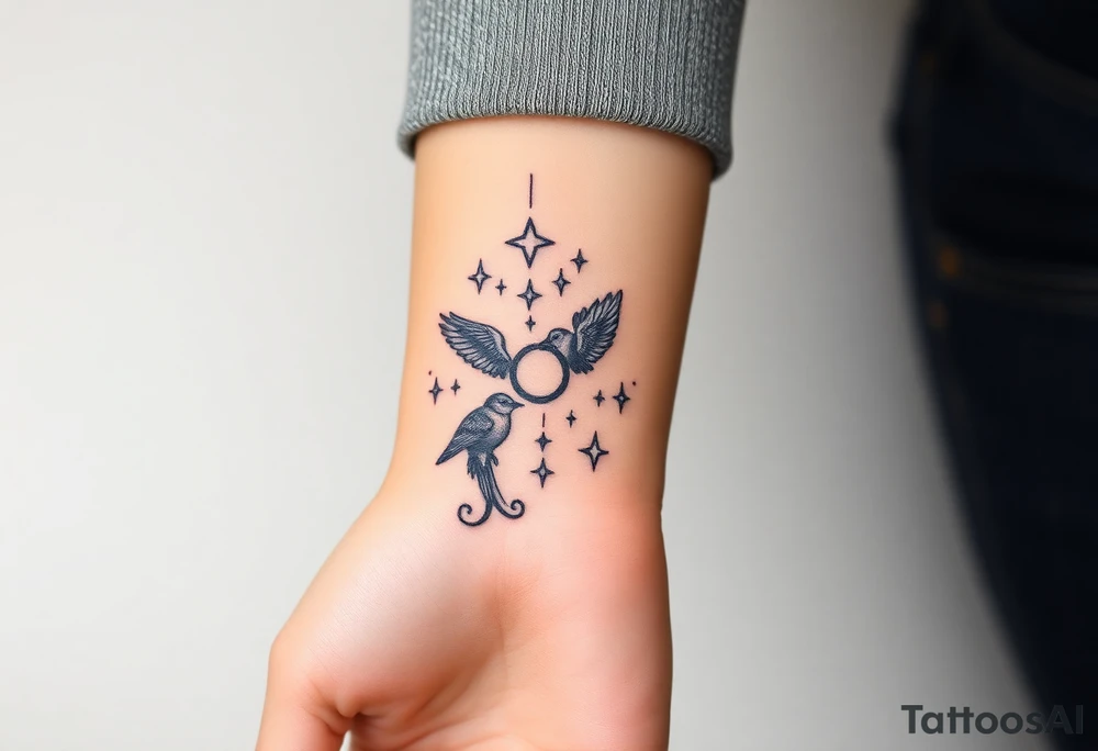 birds, stars and infinity theme tattoo idea