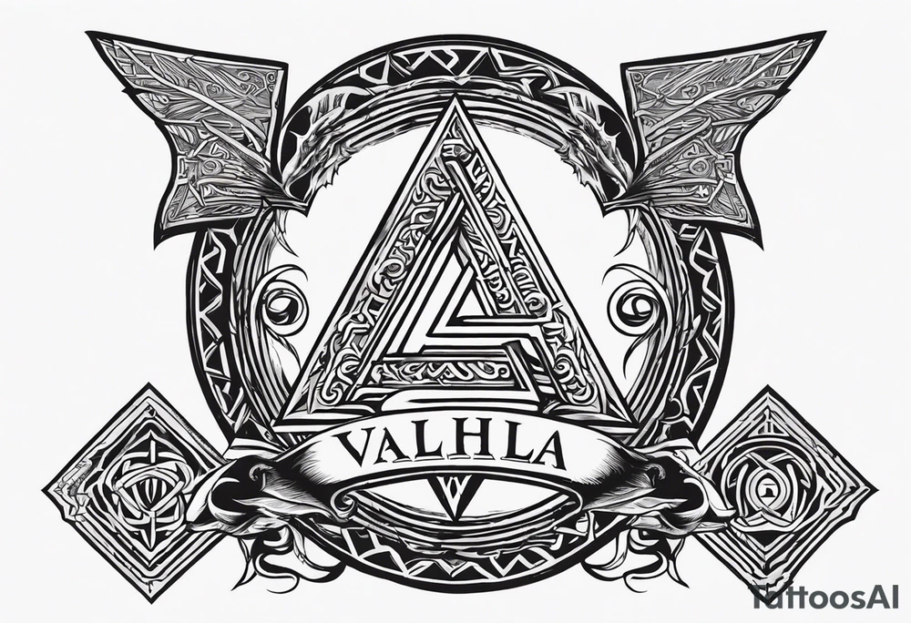 Valhalla sword shield dragon axe Valknut fire tattoo idea Valhalla sword shield dragon axe Valknut fire tattoo idea